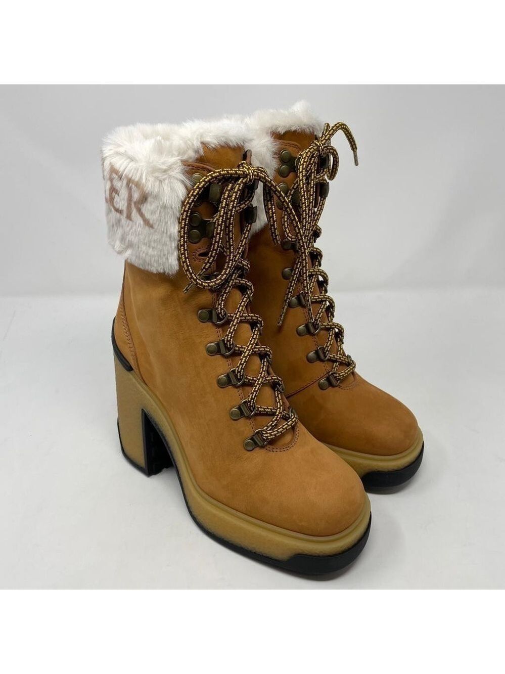NIB Moncler Claudia Faux Fur Suede Block Heel Ankle Booties - Picture 4 of 11